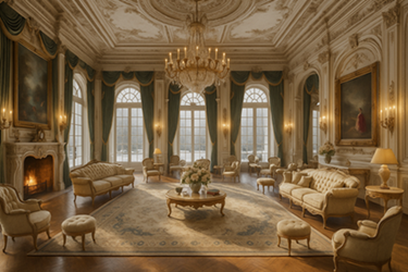 Grand salon luxueux de style Louis XV baroque sur mesure