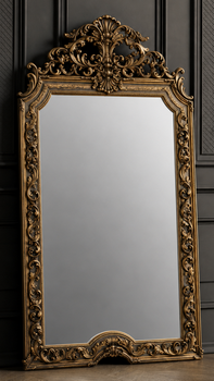 Miroir de style baroque doré sculpté en bois massif