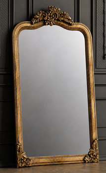 Grand miroir baroque doré à la feuille en hêtre massif