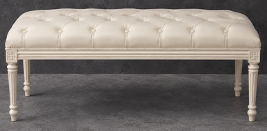 Pouf Style Louis XVI bois cérusé blanc meubles dobois