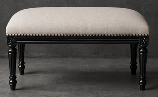 Pouf Style Louis XVI tissu lin perle meubles dobois