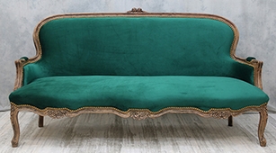 Salon cabriolet gondole style Louis XV en bois doré et tissu crème – MEUBLES DOBOIS