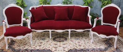 Salon cabriolet gondole style Louis XV en bois doré et tissu ivoire – MEUBLES DOBOIS
