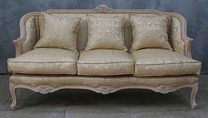 Salon cabriolet gondole style Louis XV en velours bleu capitonné – MEUBLES DOBOIS