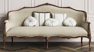 Canapé cabriolet style Louis XV finition bois doré et tissu beige – MEUBLES DOBOIS
