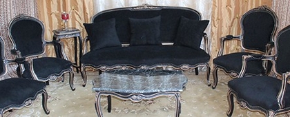 Salon cabriolet style Louis XV en bois doré et tissu ivoire – MEUBLES DOBOIS