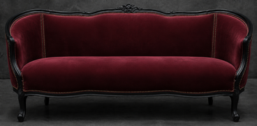 banquette marquise style baroque en tissu et bois sculpté