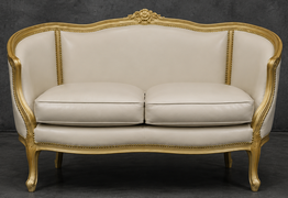 canapé marquise style baroque avec bois sculpté et tissu décoratif