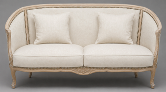 Canapé Louis XV avec tissu élégant et clous tapissiers