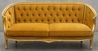 Canapé Louis XV avec tissu moderne et bois sculpté