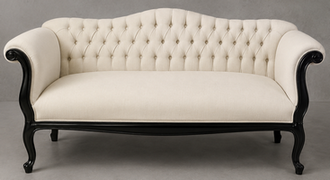 Banquette de style baroque avec tissu élégant et bois apparent