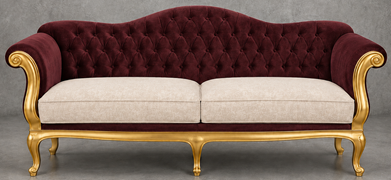 Banquette baroque Meubles DOBOIS avec bois sculpté et assise sur mesure