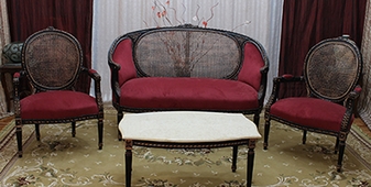 Canapé médaillon corbeille style Louis XVI en bois doré et tissu ivoire – MEUBLES DOBOIS