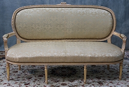 Canapé médaillon style Louis XVI en velours vert émeraude – MEUBLES DOBOIS