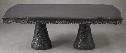 Table de salle à manger baroque rectangulaire laquée gris foncé à 2 pieds centraux sculptés – LES MEUBLES DOBOIS