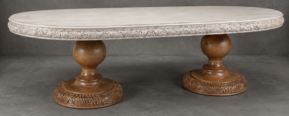 Grande table de salle à manger ovale à 2 pieds centraux baroques – LES MEUBLES DOBOIS