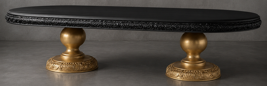 Table de repas ovale sur mesure à 2 pieds centraux sculptés en bois – LES MEUBLES DOBOIS