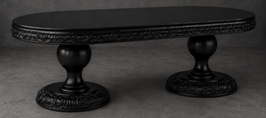 Table de repas ovale baroque à 2 pieds centraux avec sculptures artisanales – LES MEUBLES DOBOIS