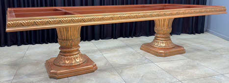 Table de salle à manger romaine de style baroque en bois brut, rectangulaire à deux pieds centraux - LES MEUBLES DOBOIS
