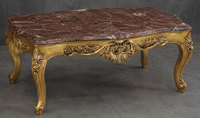 Table basse baroque en bois de hêtre brut avec plateau en marbre beige Emperor - LES MEUBLES DOBOIS