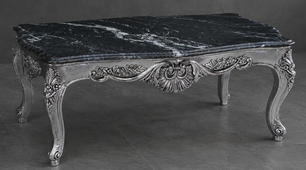 Table basse de salon baroque en bois doré blanchi avec plateau en marbre vert Indi - LES MEUBLES DOBOIS