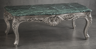 Table basse style baroque en bois argenté patiné avec plateau en marbre blanc Qarar - LES MEUBLES DOBOIS