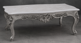 Table basse baroque de salon en bois doré patiné avec plateau en marbre rouge Agadir - LES MEUBLES DOBOIS