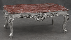 Table basse baroque rectangulaire en bois de hêtre brut avec plateau en marbre rouge Agadir - LES MEUBLES DOBOIS