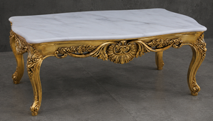Table basse baroque en bois doré patiné avec plateau en marbre beige Emperor - LES MEUBLES DOBOIS