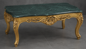Table basse baroque de salon en bois argenté vieilli avec plateau en marbre blanc Qarar - LES MEUBLES DOBOIS