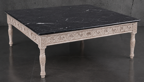 Table basse baroque de salon sculptée avec plateau en marbre - LES MEUBLES DOBOIS