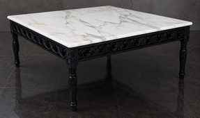 Table de salon style baroque en bois massif avec plateau en marbre - LES MEUBLES DOBOIS