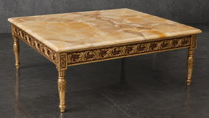 Table de salon style baroque en hêtre massif avec plateau en marbre - LES MEUBLES DOBOIS