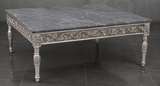 Grande table basse baroque de salon avec plateau en marbre - LES MEUBLES DOBOIS