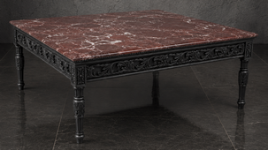 Table de salon style baroque ronde avec plateau en marbre - LES MEUBLES DOBOIS