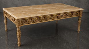 Table de salon style baroque en bois doré avec plateau en marbre - LES MEUBLES DOBOIS