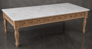 Table de salon style baroque en bois laqué avec plateau en marbre - LES MEUBLES DOBOIS