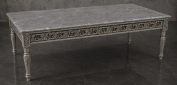 Grande table basse baroque de salon sur mesure avec plateau en marbre - LES MEUBLES DOBOIS
