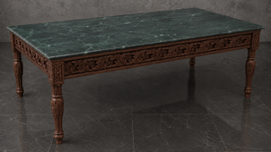Table basse baroque en bois massif avec plateau en marbre - LES MEUBLES DOBOIS