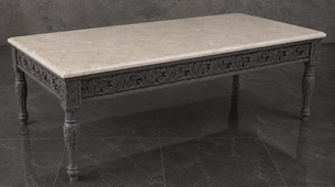 Table de salon style baroque fabriquée artisanalement avec plateau en marbre - LES MEUBLES DOBOIS