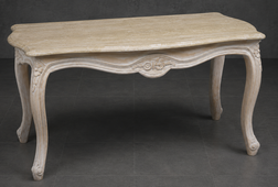 Table basse de salon style Louis XV en bois de hêtre naturel avec marbre rouge Agadir - LES MEUBLES DOBOIS