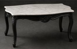 Table basse style Louis XV en bois noir cérusé avec plateau en marbre beige Emperor - LES MEUBLES DOBOIS