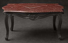 Table basse Louis XV en bois de hêtre brut avec plateau en marbre noir Columbarium - LES MEUBLES DOBOIS