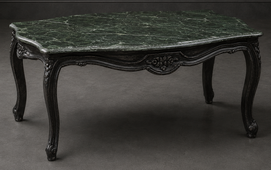 Table basse de salon style Louis XV en hêtre naturel avec plateau en marbre beige Emperor - LES MEUBLES DOBOIS