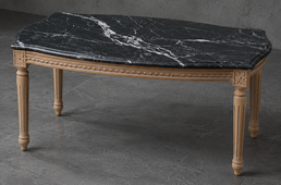 Table basse baroque Louis XVI en bois noir mat avec plateau en marbre vert Indi - LES MEUBLES DOBOIS