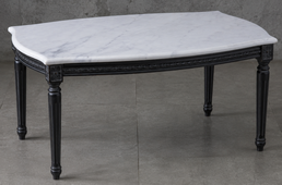 Table basse style Louis XVI en bois noir légèrement cérusé avec plateau en marbre rouge Agadir - LES MEUBLES DOBOIS