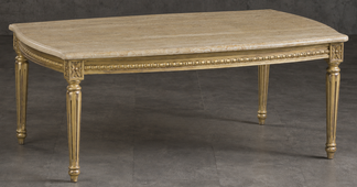 Table basse baroque Louis XVI en bois de hêtre brut avec plateau en marbre vert Indi - LES MEUBLES DOBOIS