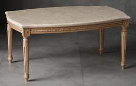 Table basse baroque Louis XVI en bois doré ancien avec plateau en marbre vert Indi - LES MEUBLES DOBOIS