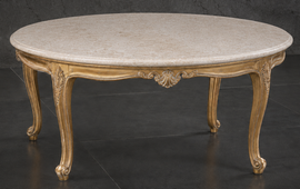 Table basse ronde de salon style Louis XV avec plateau en marbre - LES MEUBLES DOBOIS