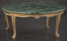Table basse ronde Louis XV en bois sculpté avec plateau en marbre - LES MEUBLES DOBOIS
